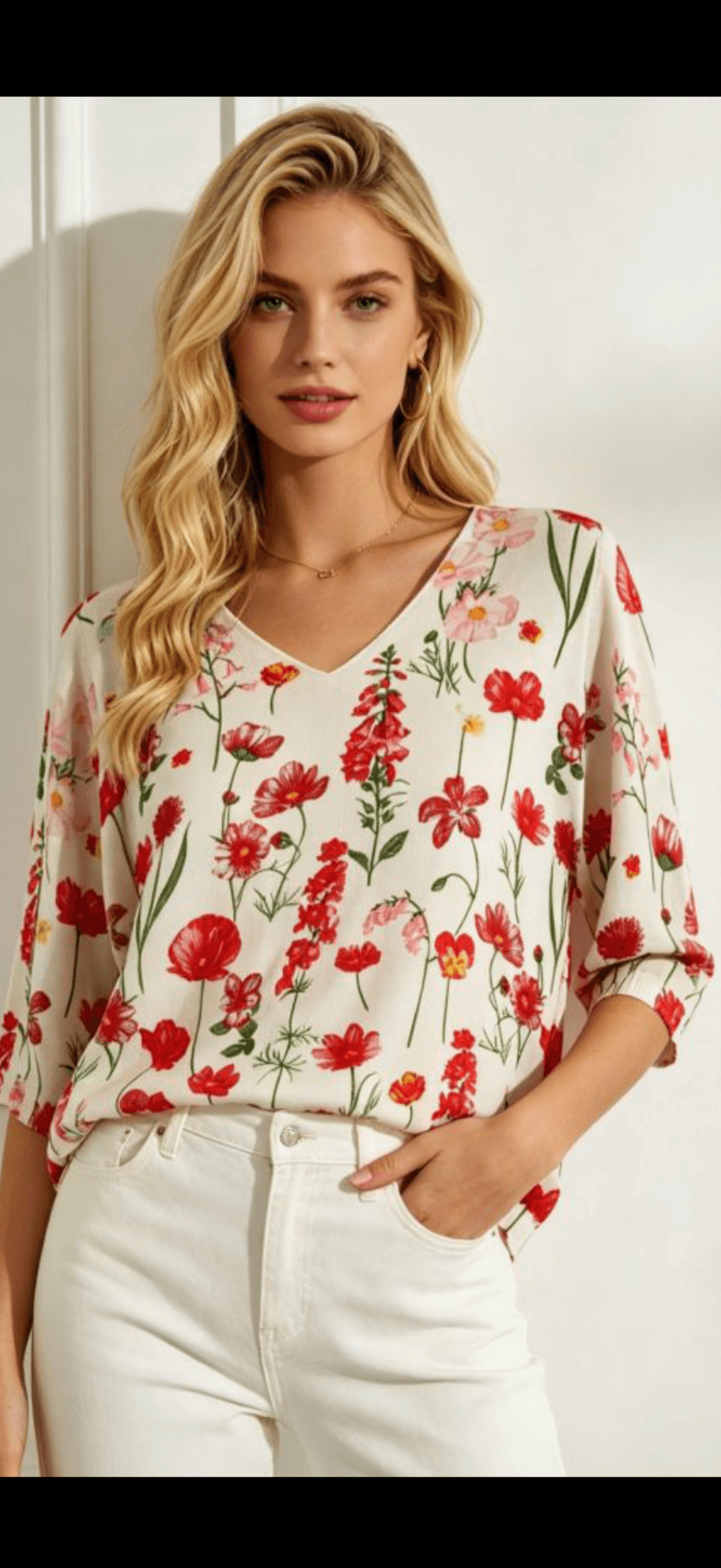 T-shirt Rouge « Fleuri rouge » 1
